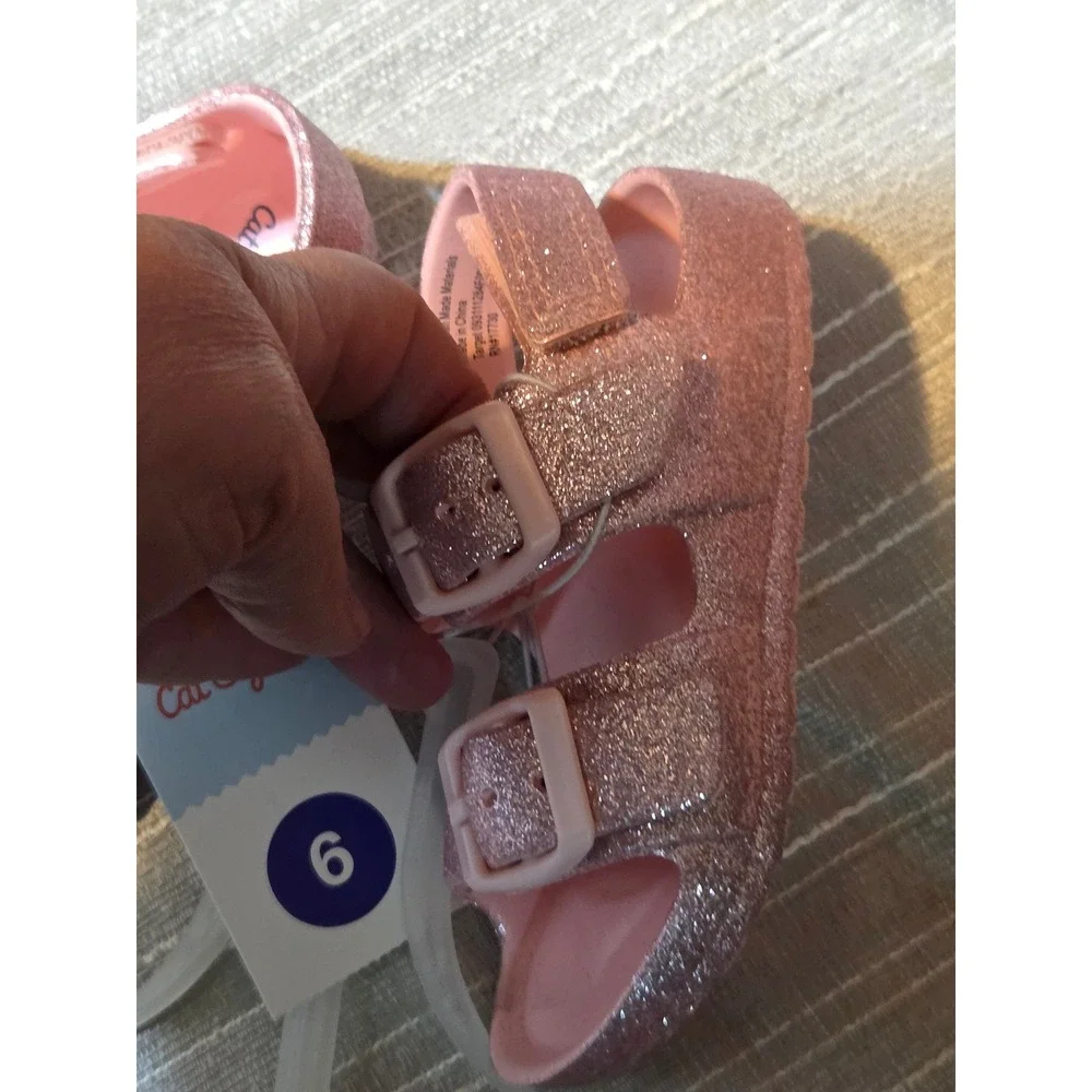 Cat & Jack Toddler Girls Ade Pink Glitter Double Strap Sandals Size 6 NWT